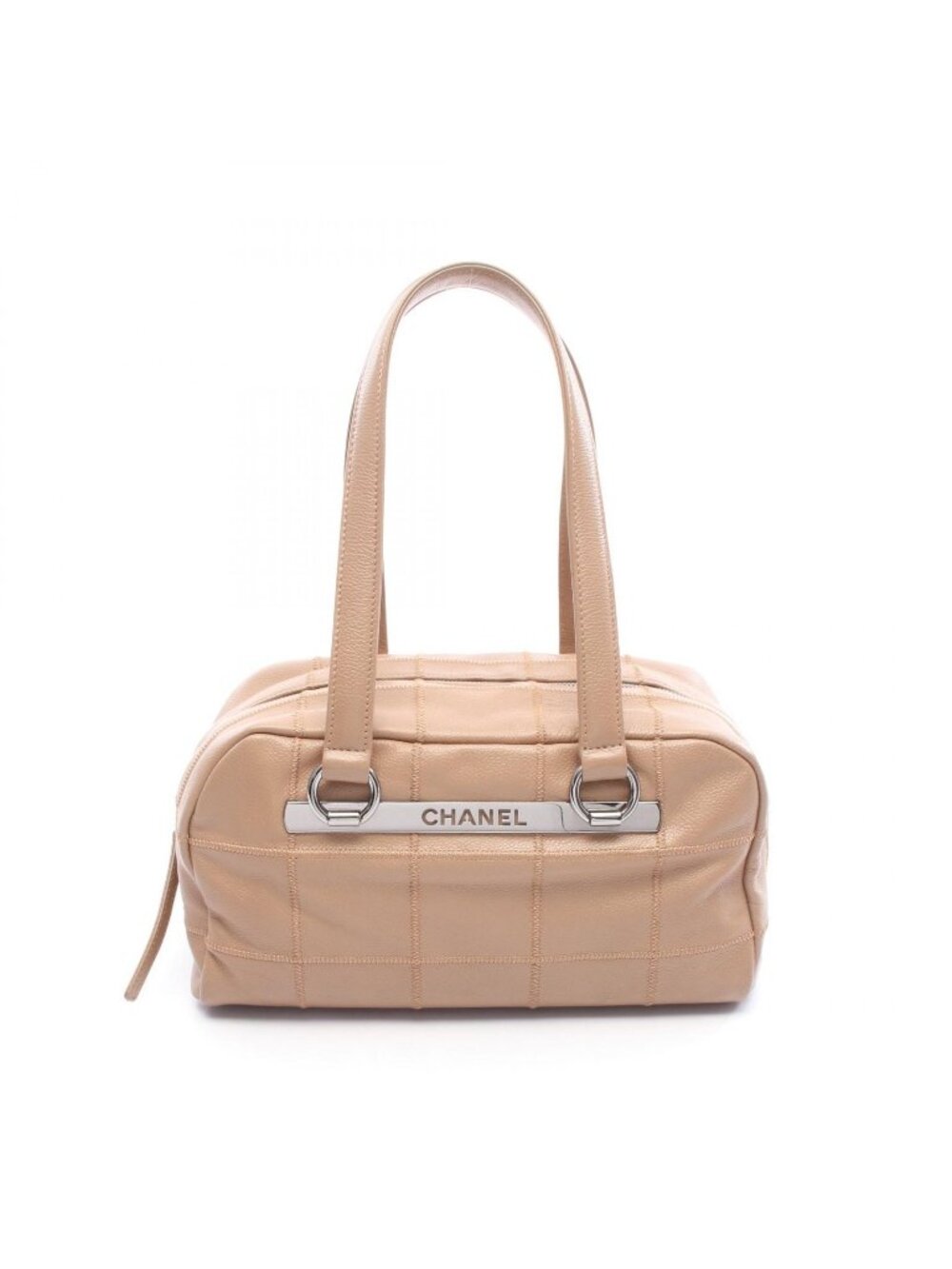 Chanel Boston Bag Choco Bar Beige Leather Calf Bar